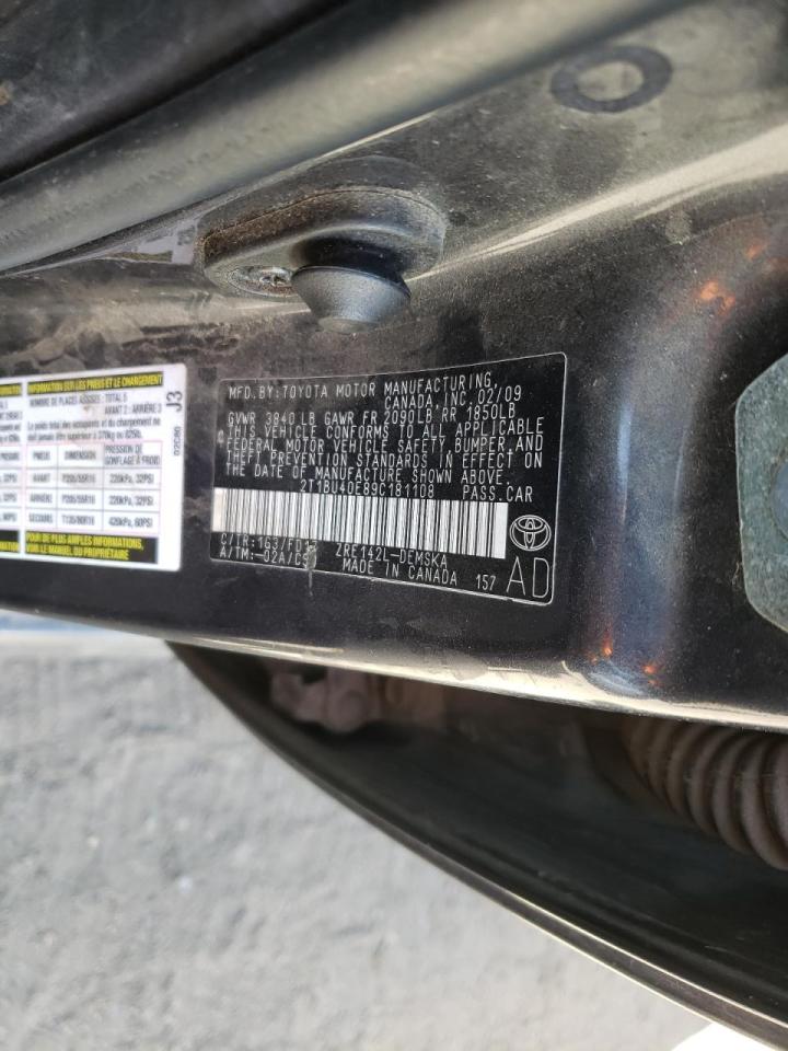 Photo 10 from auction – 2009 TOYOTA COROLLA BA with VIN 2T1BU40E89C181108