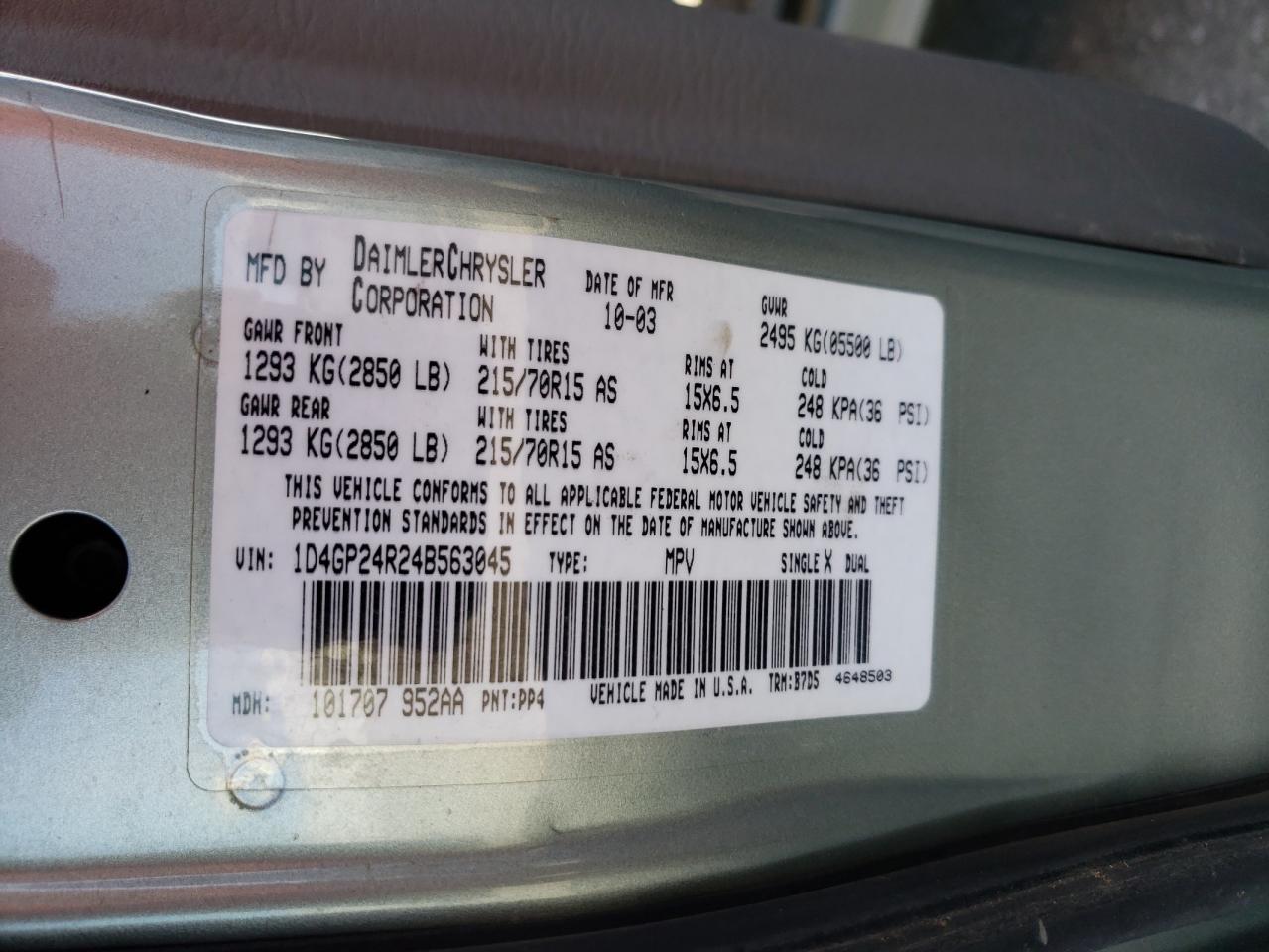 صورة رقم 10 من المزاد - 2004 DODGE GRAND CARA مع VIN 1D4GP24R24B563045