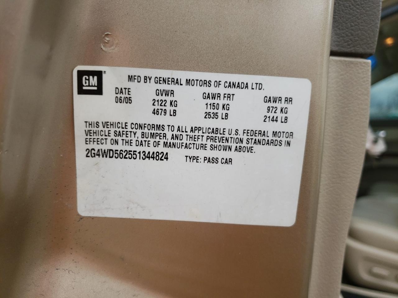 Photo 10 from auction – 2005 BUICK LACROSSE C with VIN 2G4WD562551344824