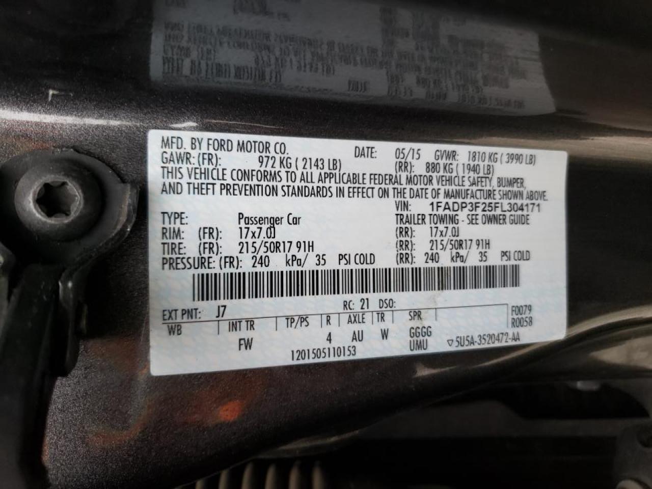 Photo 10 from auction – 2015 FORD FOCUS SE with VIN 1FADP3F25FL304171