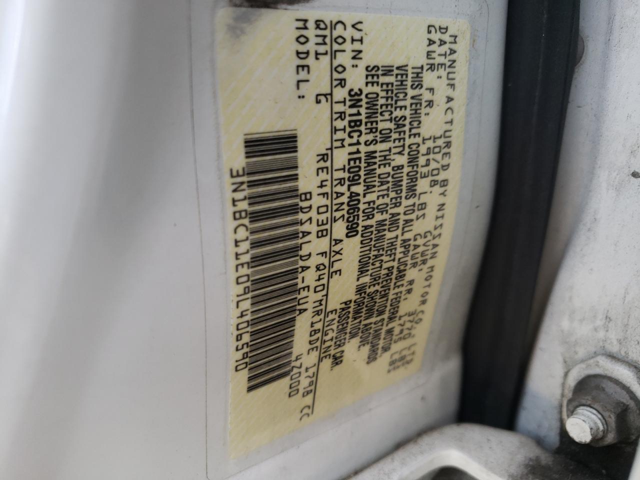 Photo 10 from auction – 2009 NISSAN VERSA with VIN 3N1BC11E09L406590