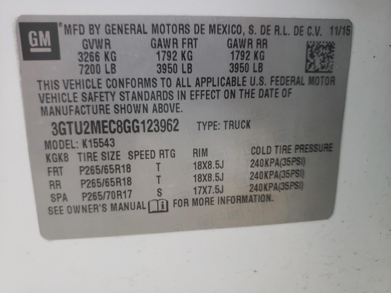 Photo 10 from auction – 2016 GMC SIERRA K15 with VIN 3GTU2MEC8GG123962