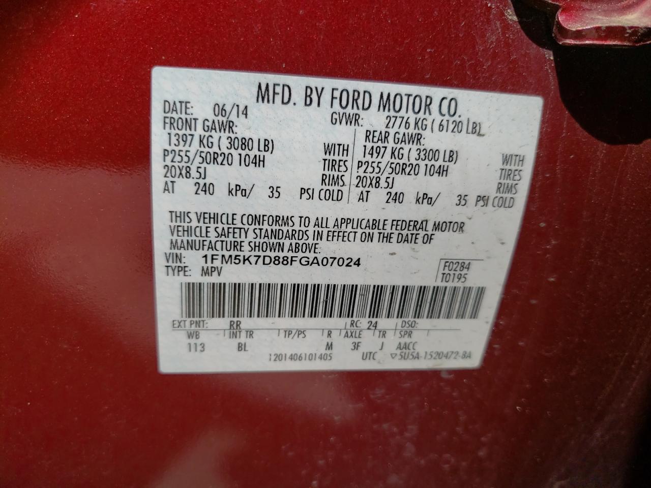 Photo 10 from auction – 2015 FORD EXPLORER X with VIN 1FM5K7D88FGA07024