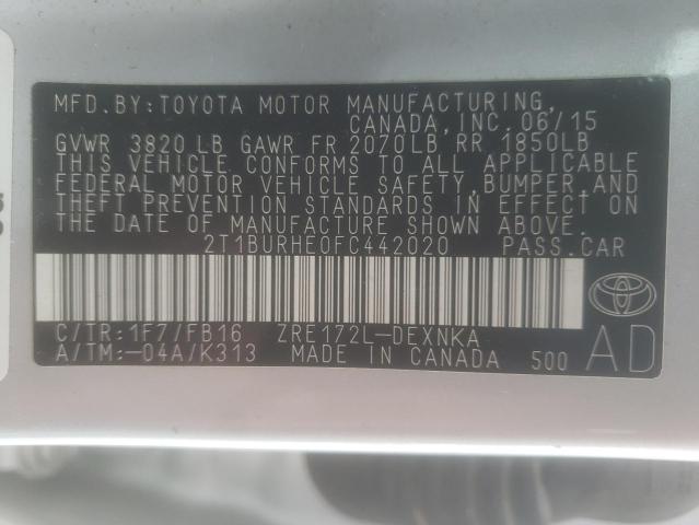 Photo 10 from auction – 2015 TOYOTA COROLLA L with VIN 2T1BURHE0FC442020