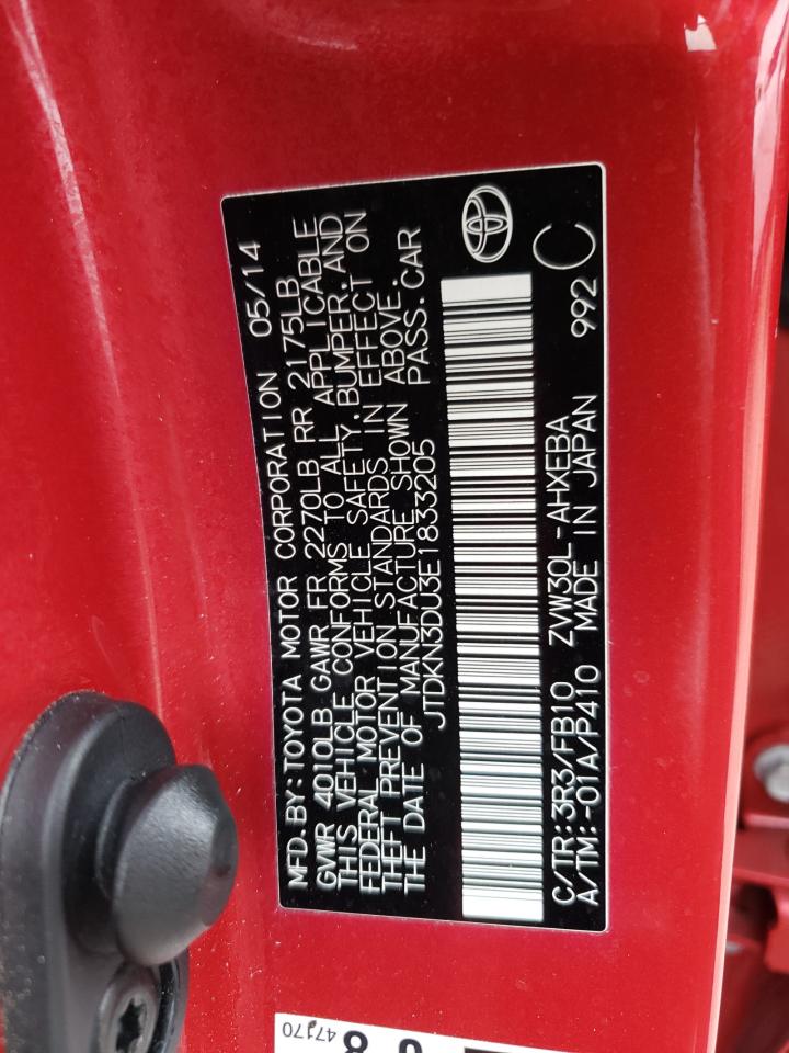 Photo 10 from auction – 2014 TOYOTA PRIUS with VIN JTDKN3DU3E1833205