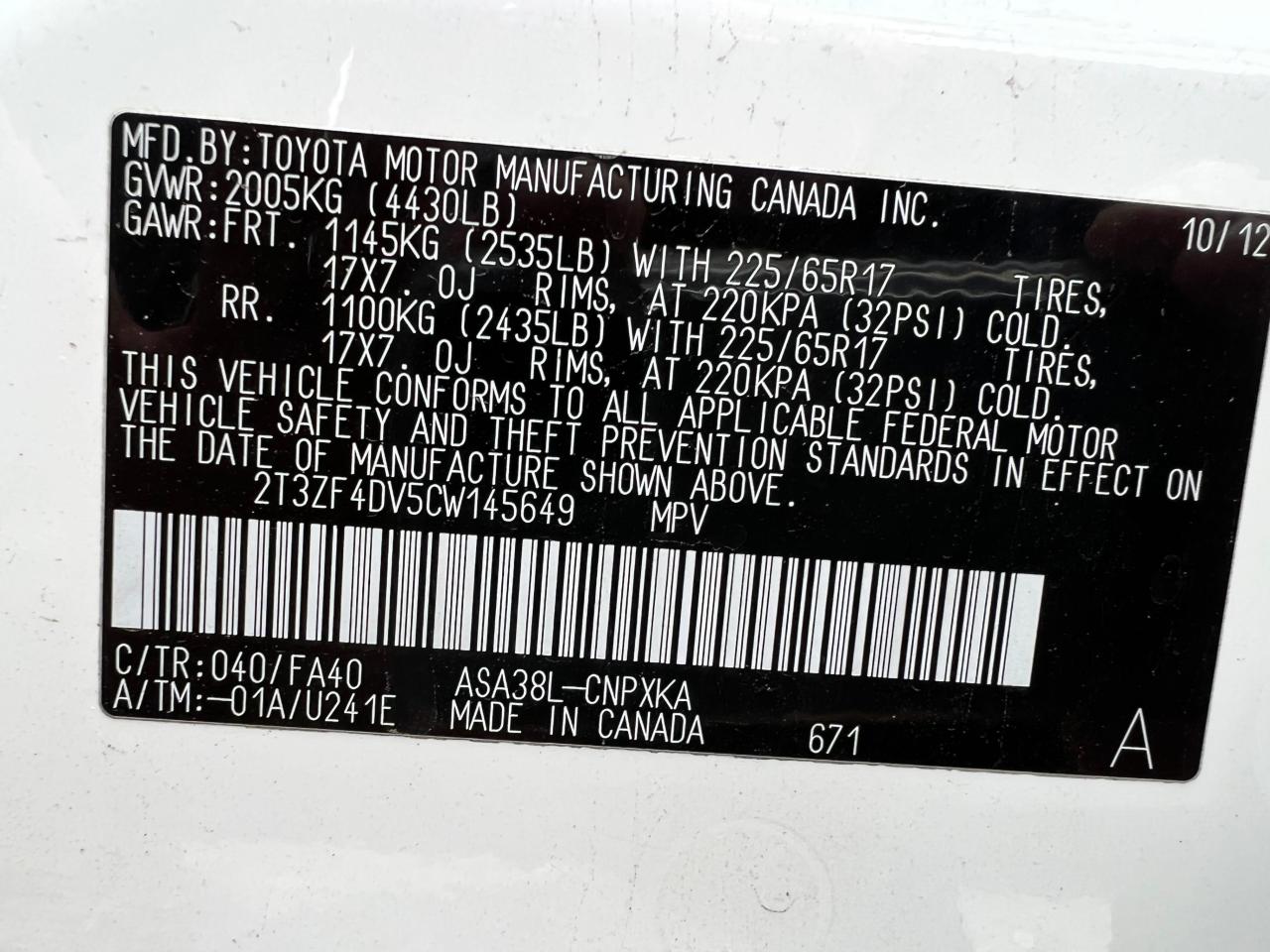 Photo 9 from auction – 2012 TOYOTA RAV4 with VIN 2T3ZF4DV5CW145649