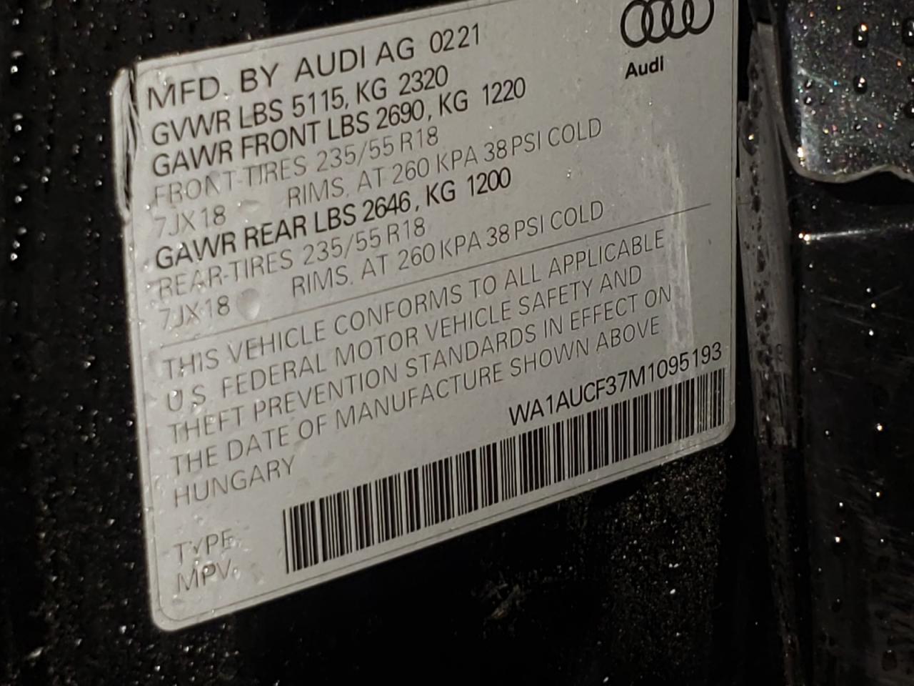 Photo 10 from auction – 2021 AUDI Q3 PREMIUM with VIN WA1AUCF37M1095193