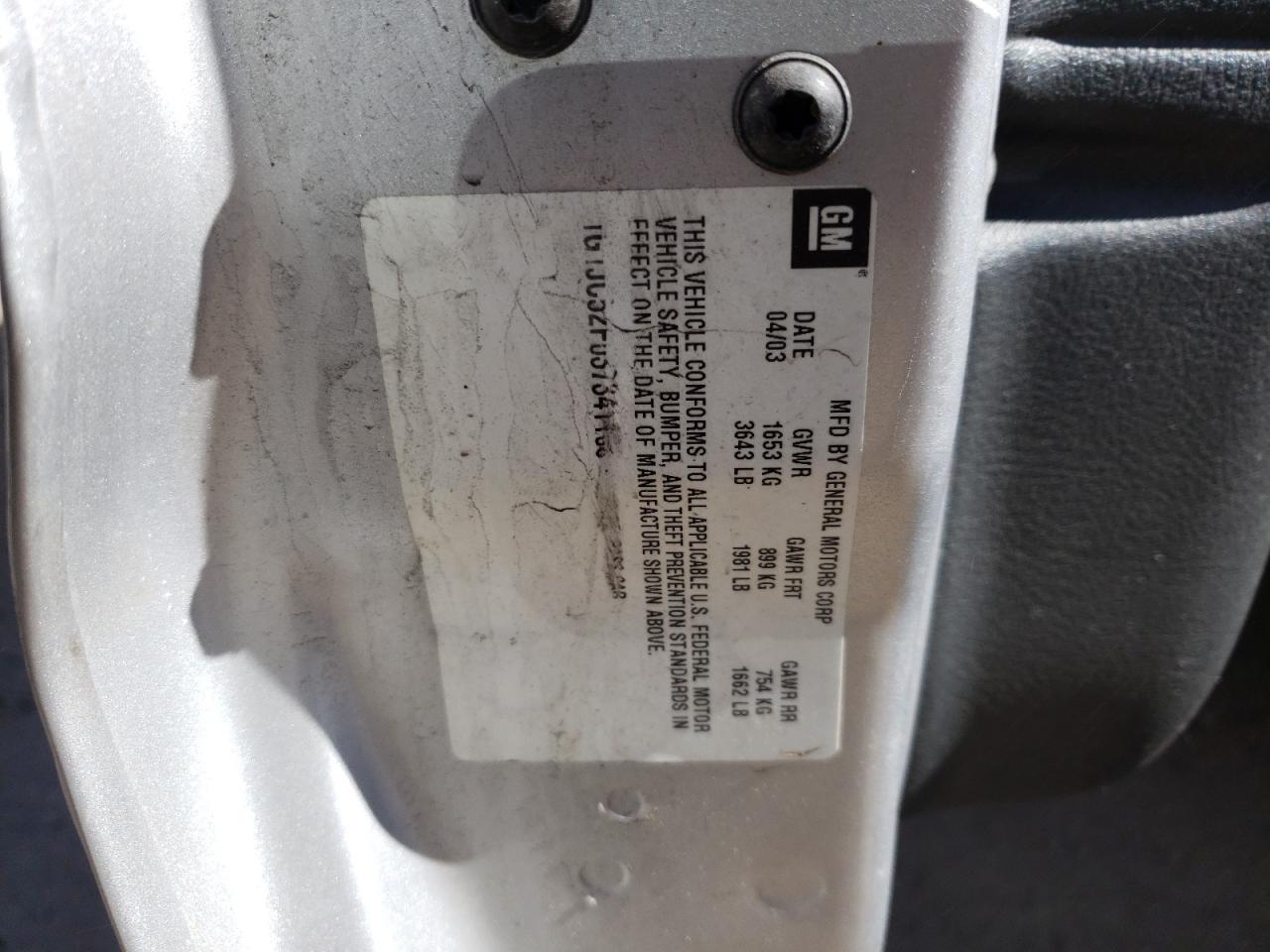 Photo 10 from auction – 2003 CHEVROLET CAVALIER with VIN 1G1JC52F037341106