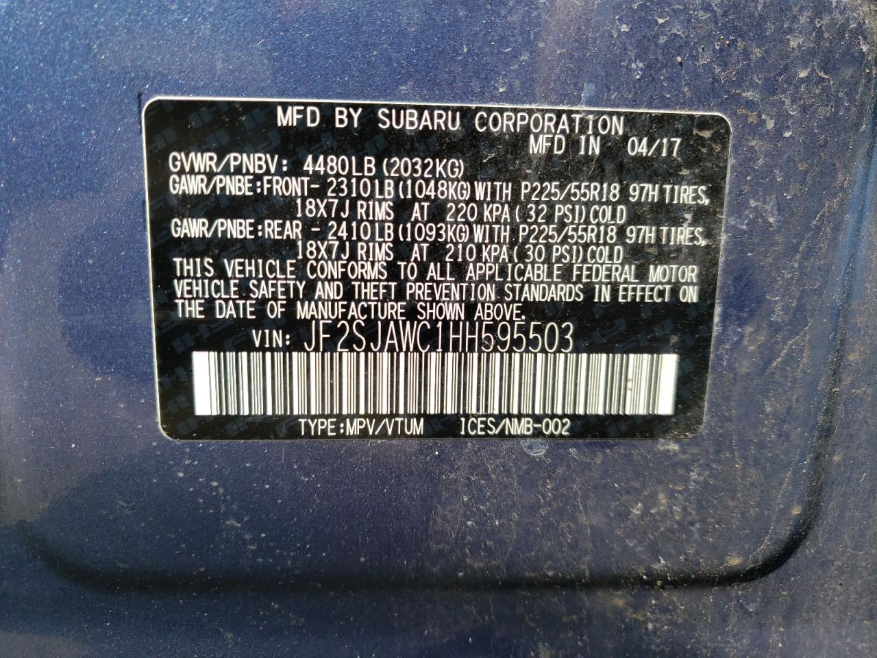 Photo 10 from auction – 2017 SUBARU FORESTER 2 with VIN JF2SJAWC1HH595503