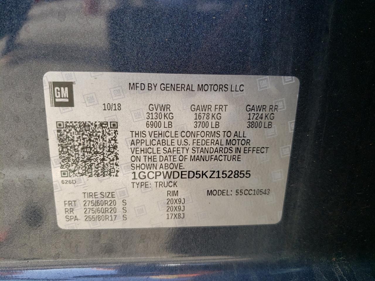 Photo 10 from auction – 2019 CHEVROLET SILVERADO with VIN 1GCPWDED5KZ152855