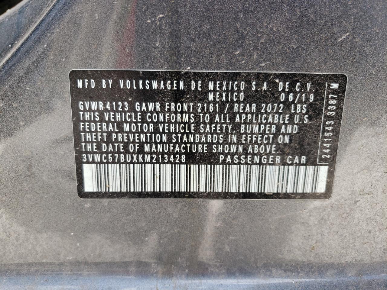 Photo 10 from auction – 2019 VOLKSWAGEN JETTA S with VIN 3VWC57BUXKM213428