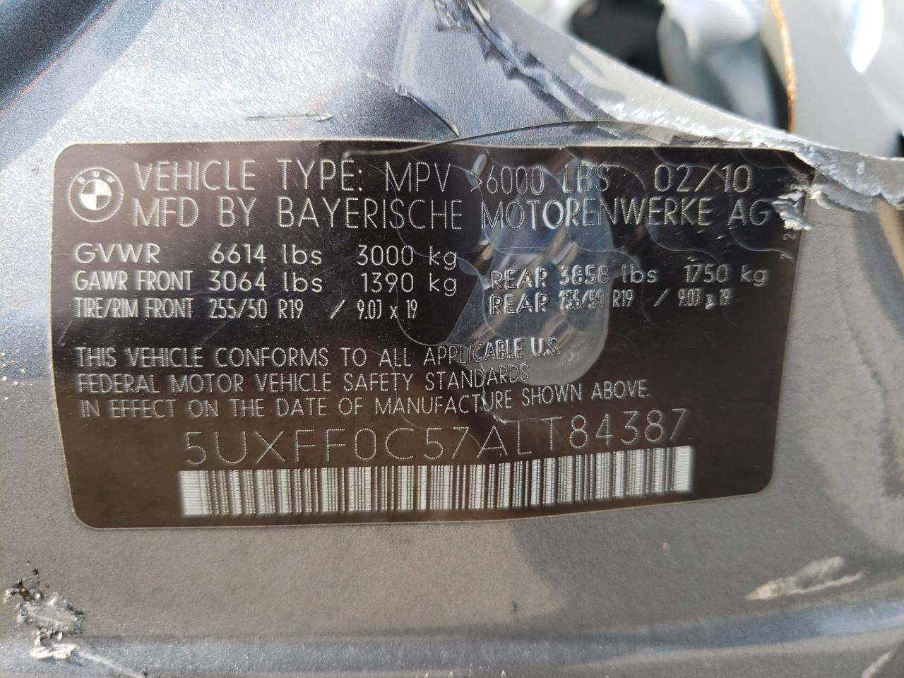 Photo 10 from auction – 2010 BMW X5 XDRIVE3 with VIN 5UXFF0C57ALT84387
