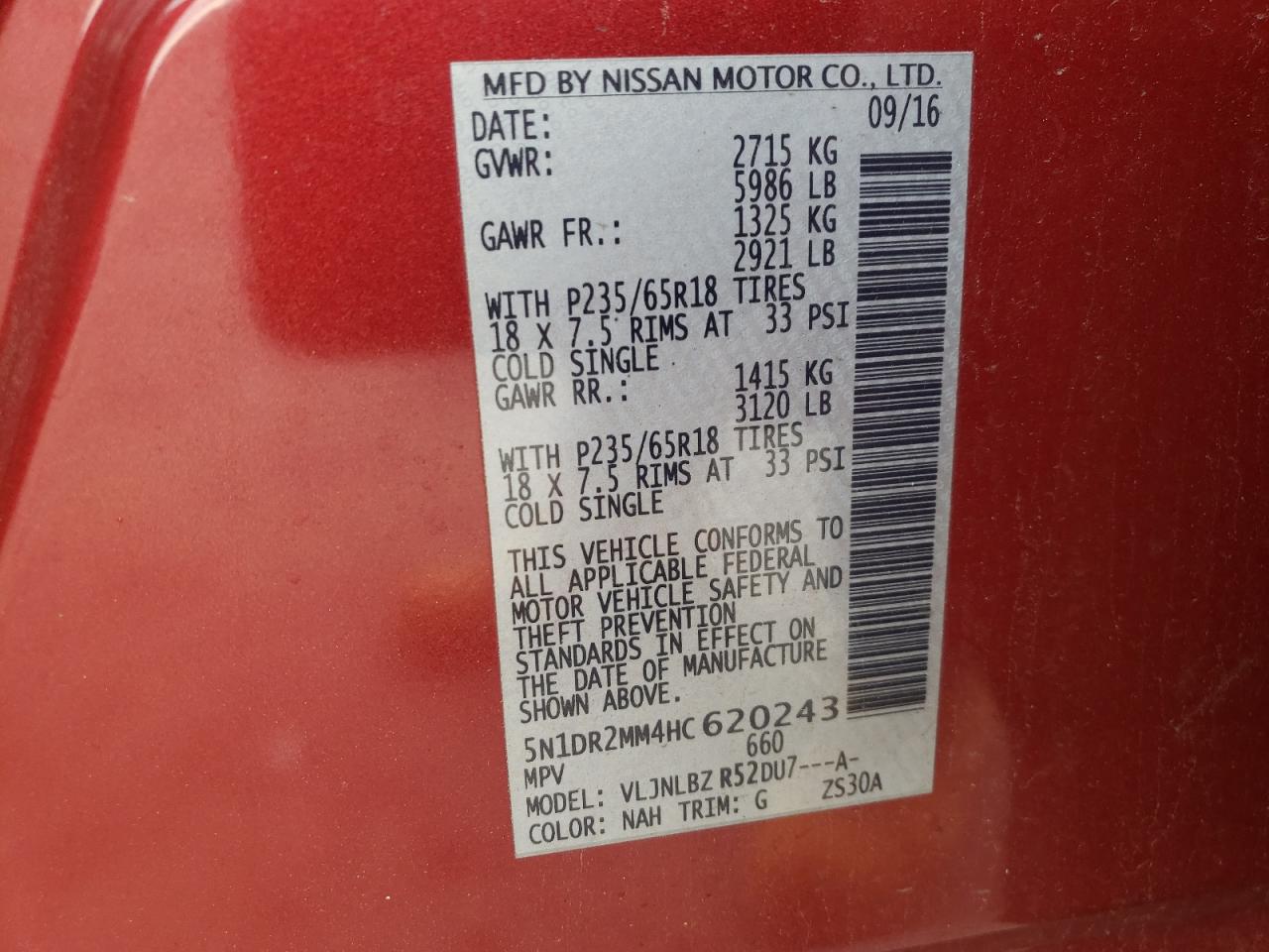 Photo 10 from auction – 2017 NISSAN PATHFINDER with VIN 5N1DR2MM4HC620243