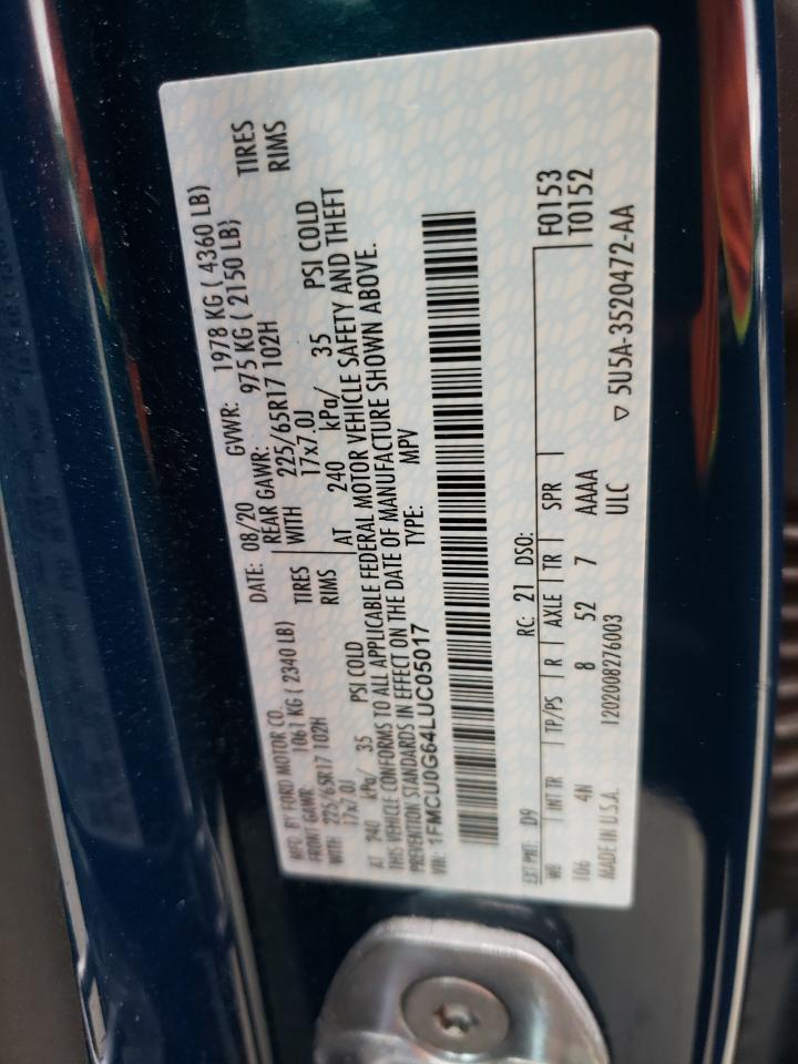 Photo 10 from auction – 2020 FORD ESCAPE SE with VIN 1FMCU0G64LUC05017