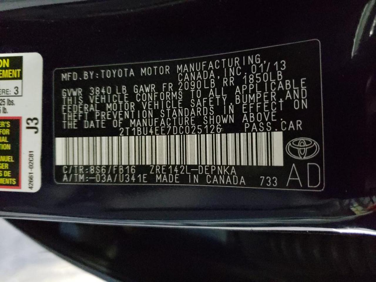 Photo 10 from auction – 2013 TOYOTA COROLLA BA with VIN 2T1BU4EE7DC025126