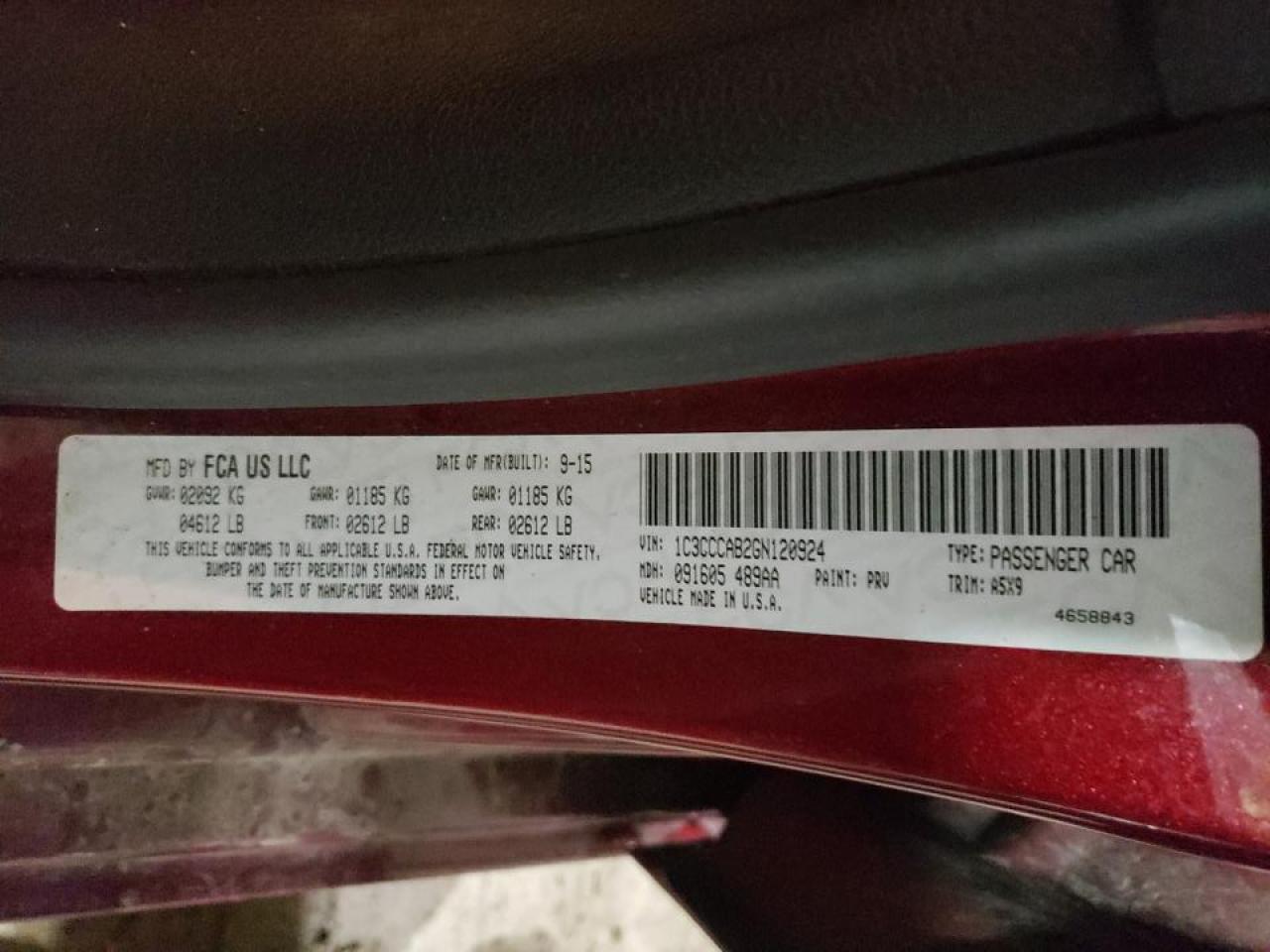 Photo 10 from auction – 2016 CHRYSLER 200 LIMITE with VIN 1C3CCCAB2GN120924