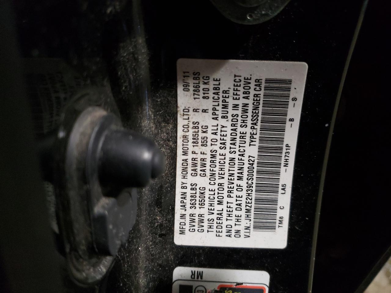Photo 10 from auction – 2012 HONDA INSIGHT with VIN JHMZE2H39CS000427