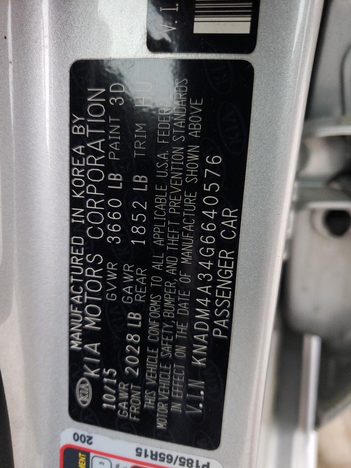 Photo 10 from auction – 2016 KIA RIO with VIN KNADM4A34G6640576