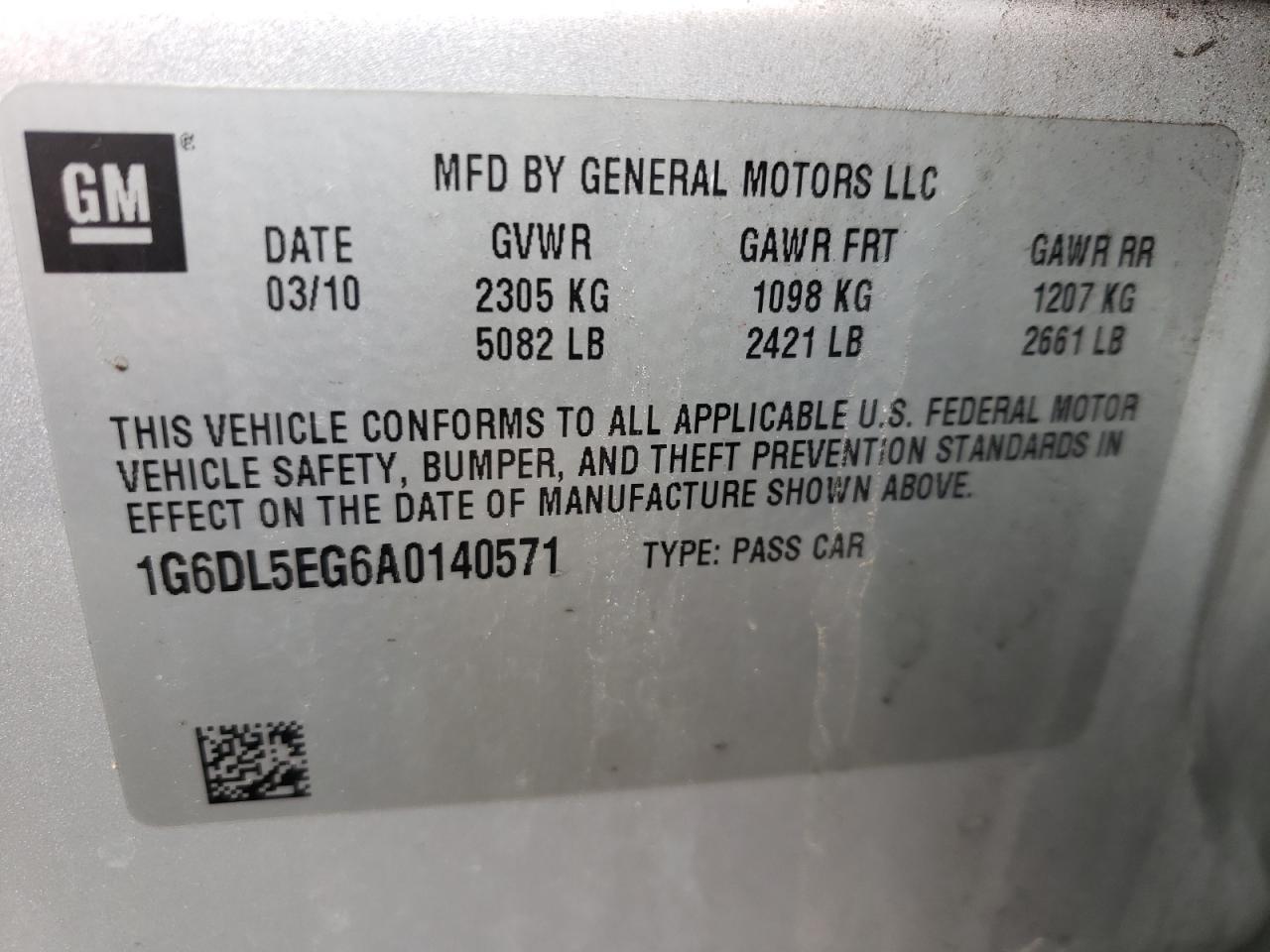 Photo 10 from auction – 2010 CADILLAC CTS PERFOR with VIN 1G6DL5EG6A0140571