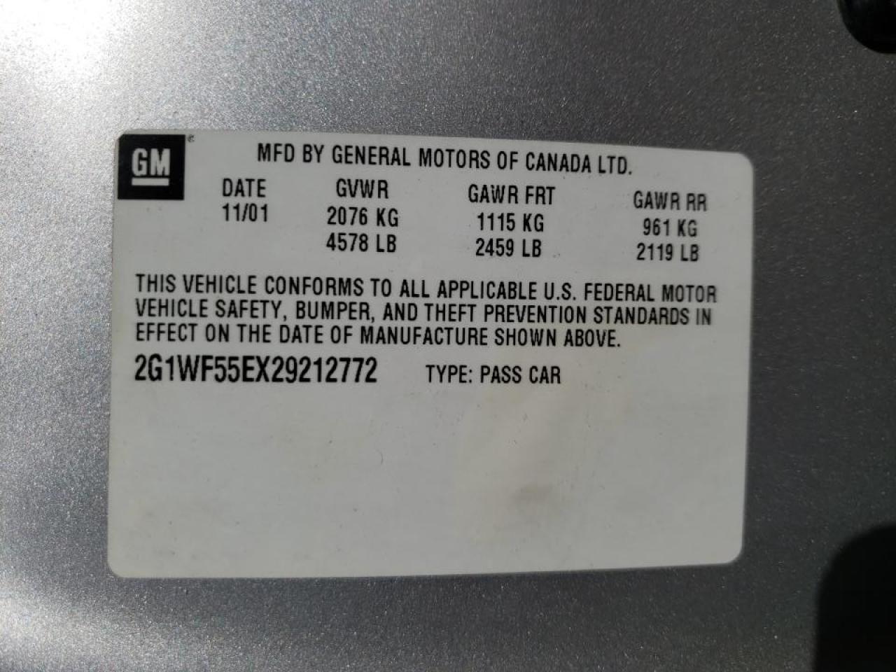 Photo 10 from auction – 2002 CHEVROLET IMPALA with VIN 2G1WF55EX29212772