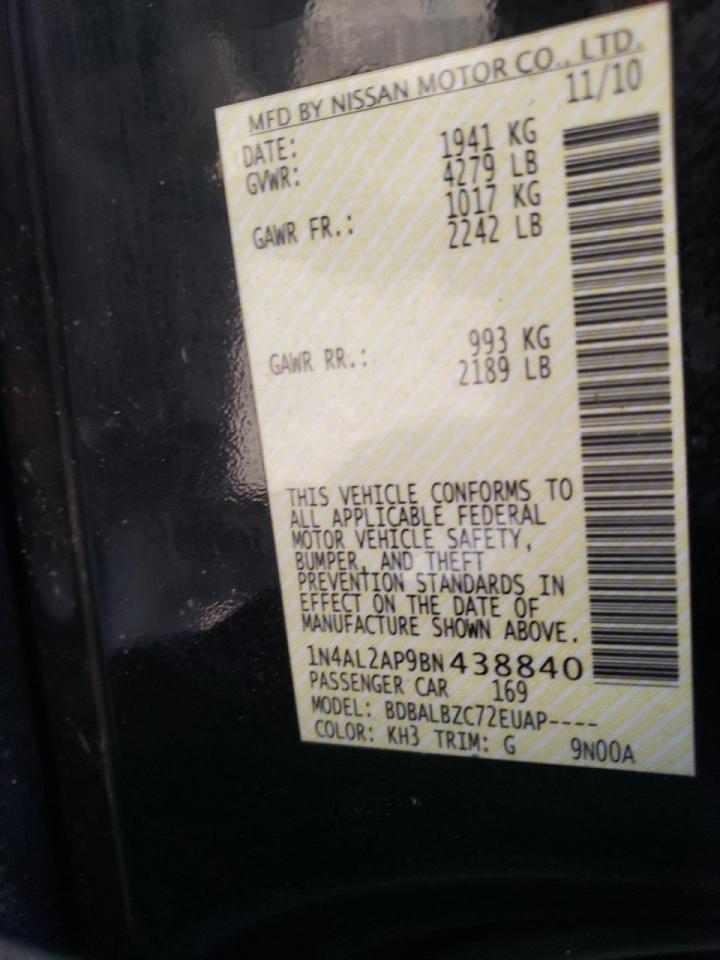 Photo 10 from auction – 2011 NISSAN ALTIMA BAS with VIN 1N4AL2AP9BN438840