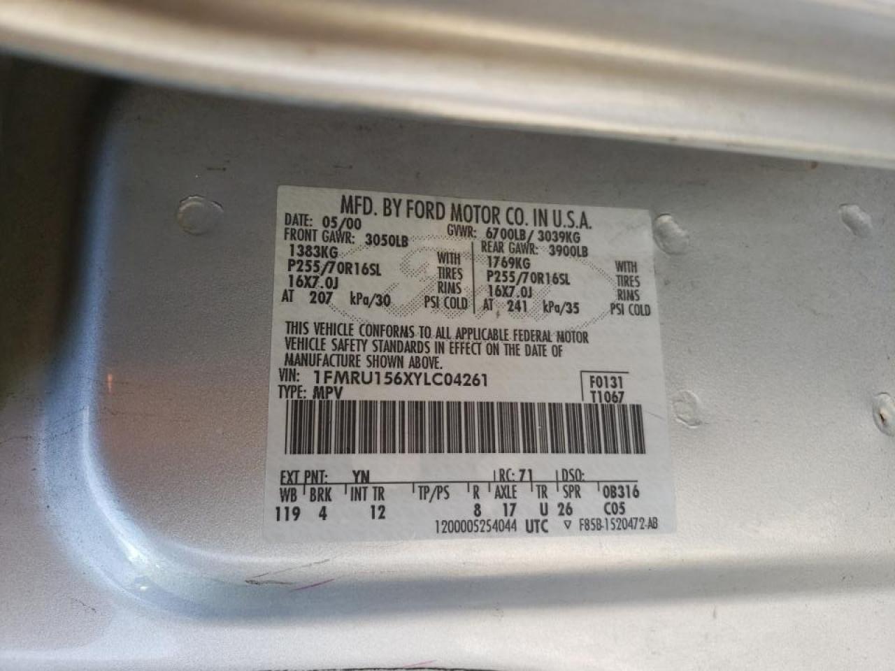 Photo 10 from auction – 2000 FORD EXPEDITION with VIN 1FMRU156XYLC04261