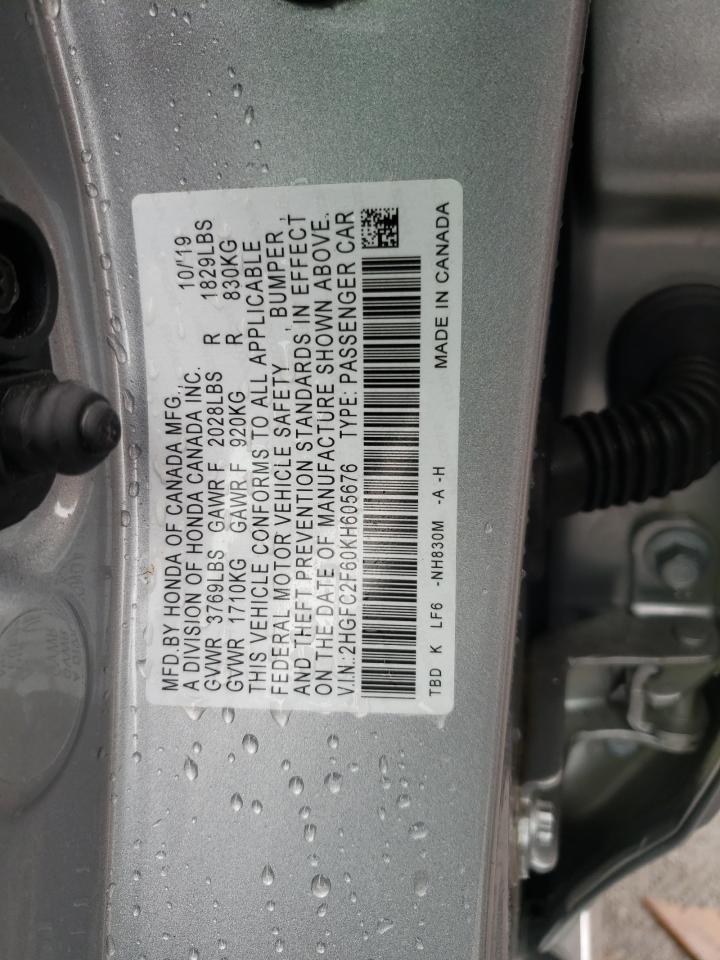 Photo 10 from auction – 2019 HONDA CIVIC LX with VIN 2HGFC2F60KH605676