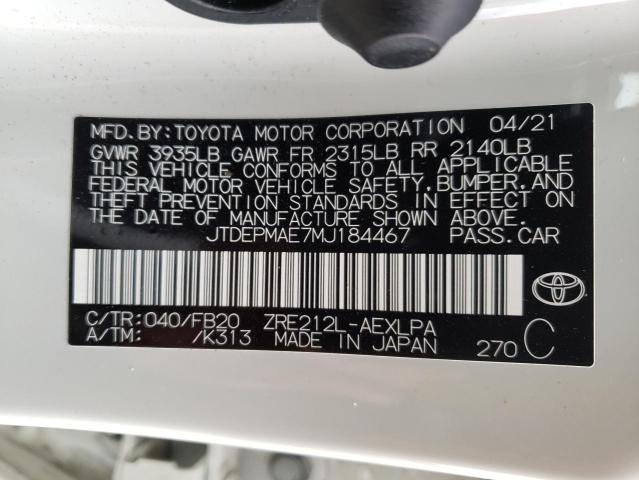 Photo 10 from auction – 2021 TOYOTA COROLLA LE with VIN JTDEPMAE7MJ184467
