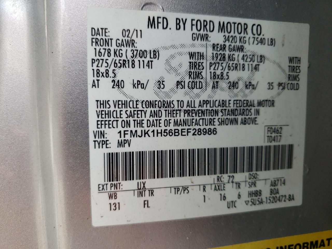 Photo 10 from auction – 2011 FORD EXPEDITION with VIN 1FMJK1H56BEF28986