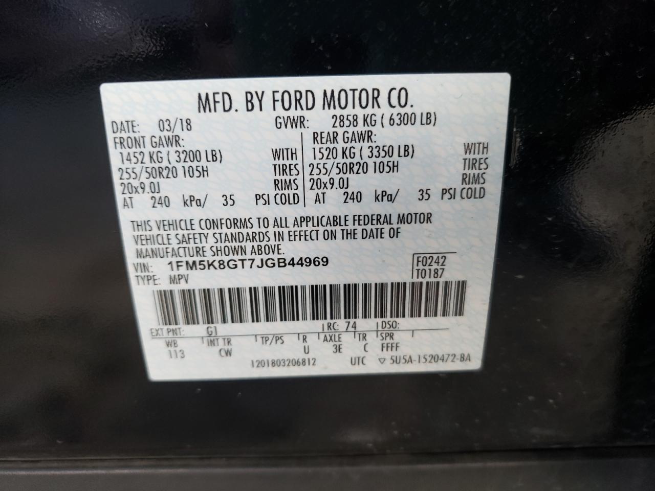 Photo 10 from auction – 2018 FORD EXPLORER S with VIN 1FM5K8GT7JGB44969