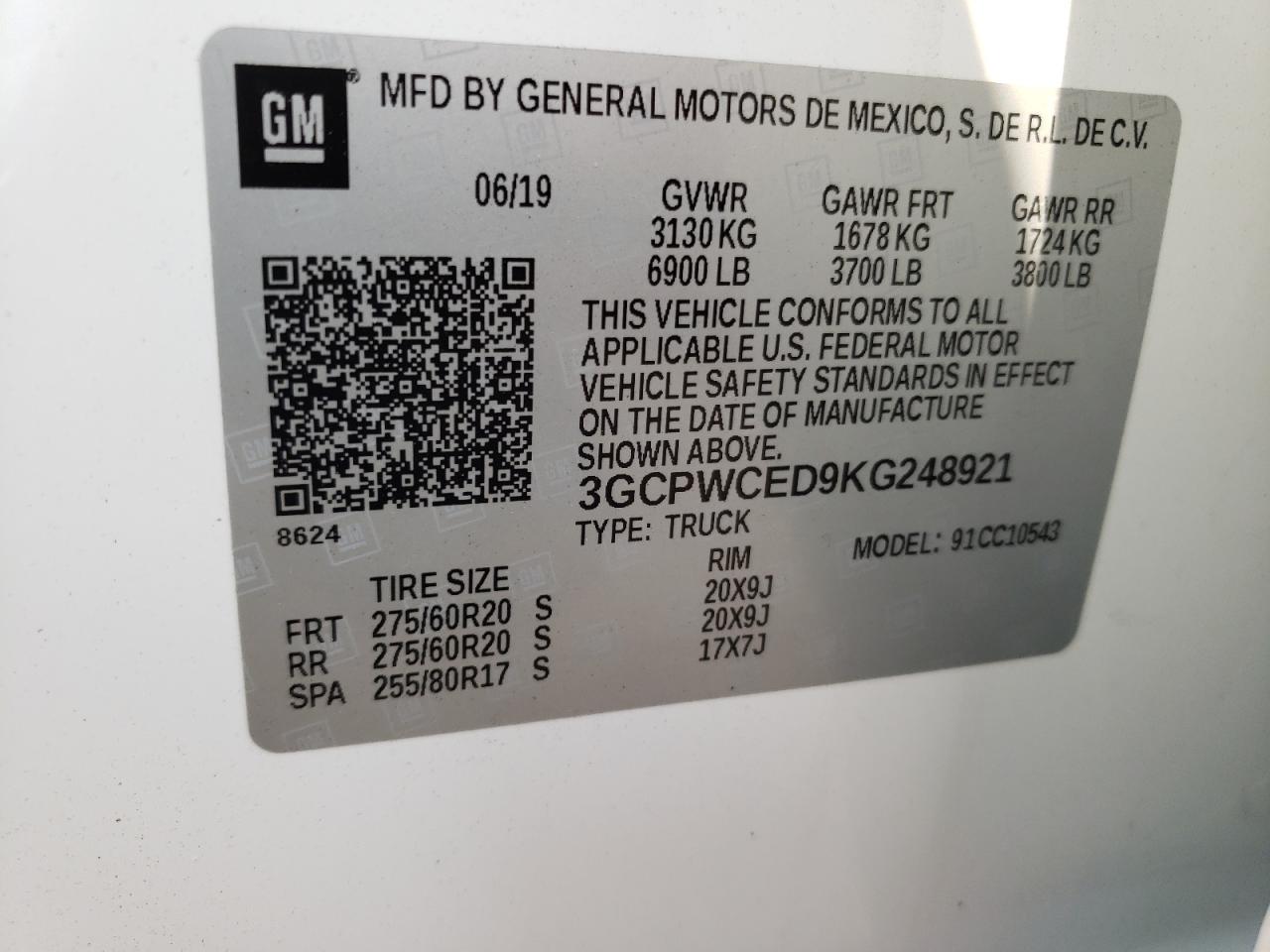 Photo 10 from auction – 2019 CHEVROLET SILVERADO with VIN 3GCPWCED9KG248921