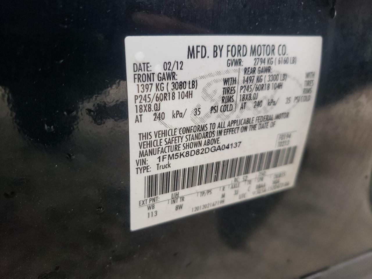 Photo 10 from auction – 2013 FORD EXPLORER X with VIN 1FM5K8D82DGA04137
