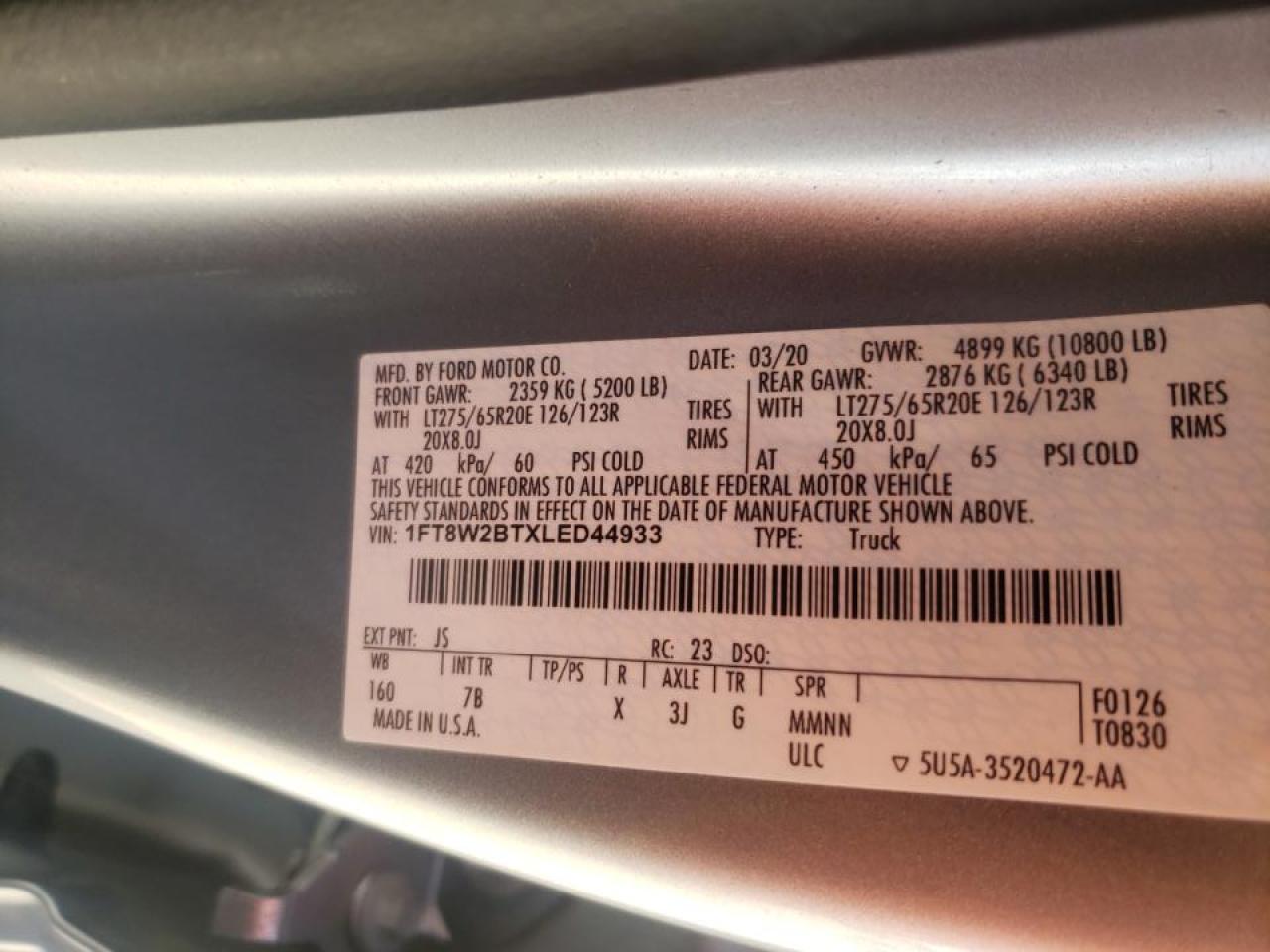 Photo 10 from auction – 2020 FORD F250 SUPER with VIN 1FT8W2BTXLED44933