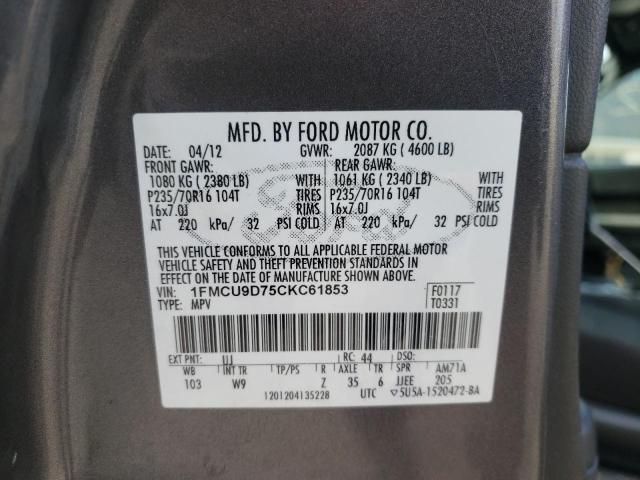 Photo 10 from auction – 2012 FORD ESCAPE XLT with VIN 1FMCU9D75CKC61853