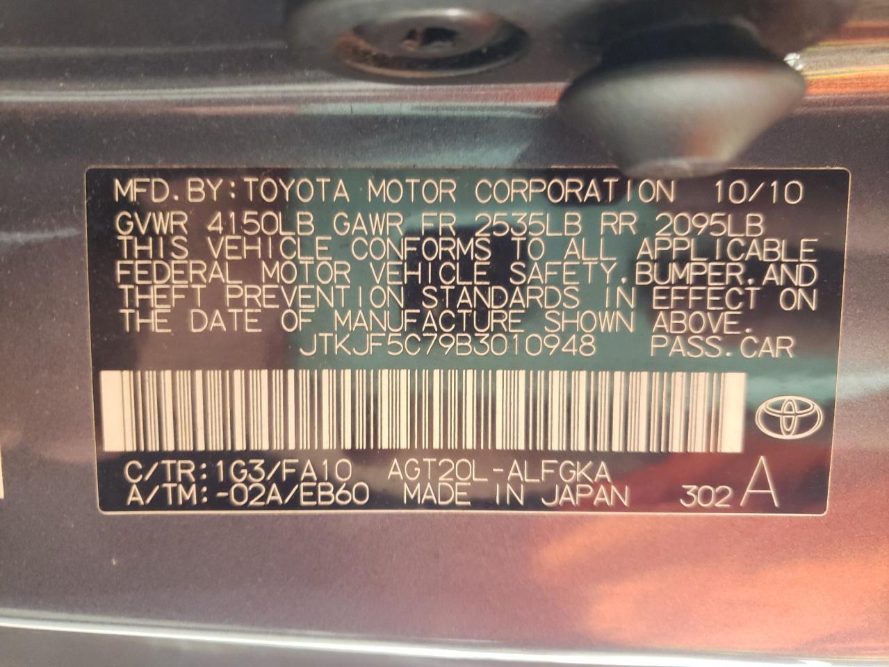 Photo 10 from auction – 2011 TOYOTA SCION TC with VIN JTKJF5C79B3010948