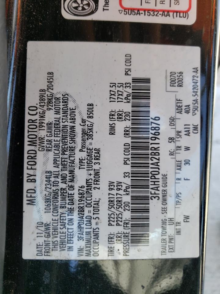 Photo 10 from auction – 2011 FORD FUSION SEL with VIN 3FAHP0JA2BR196876