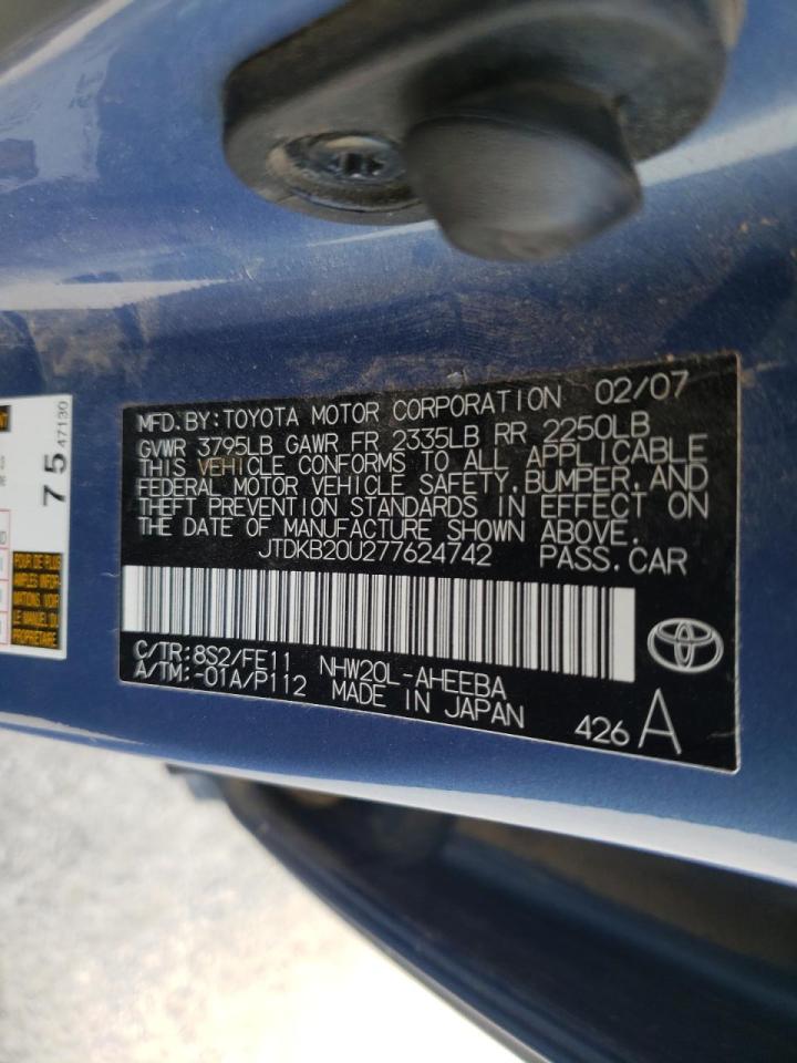 Photo 10 from auction – 2007 TOYOTA PRIUS with VIN JTDKB20U277624742