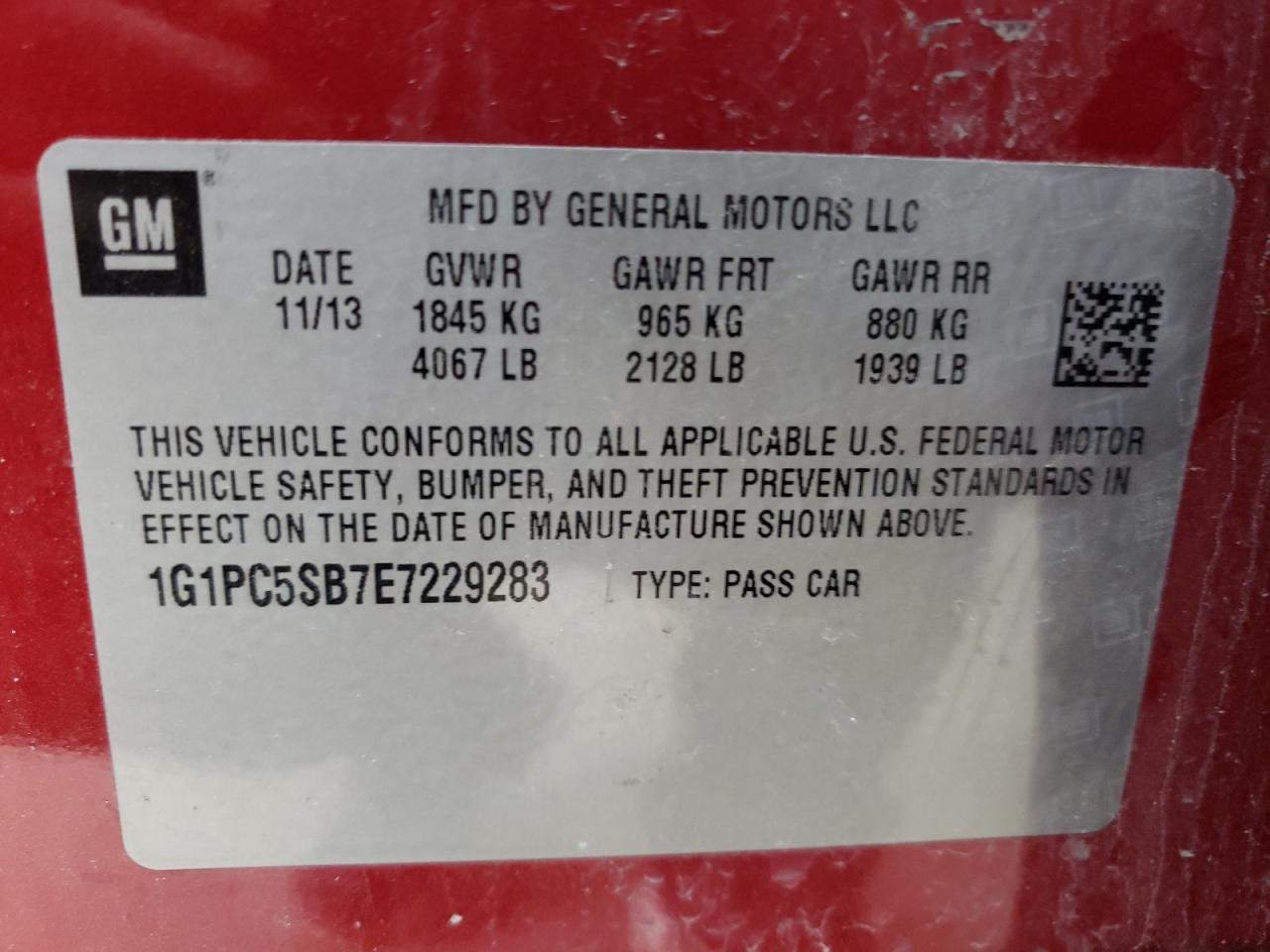 Photo 10 from auction – 2014 CHEVROLET CRUZE LT with VIN 1G1PC5SB7E7229283