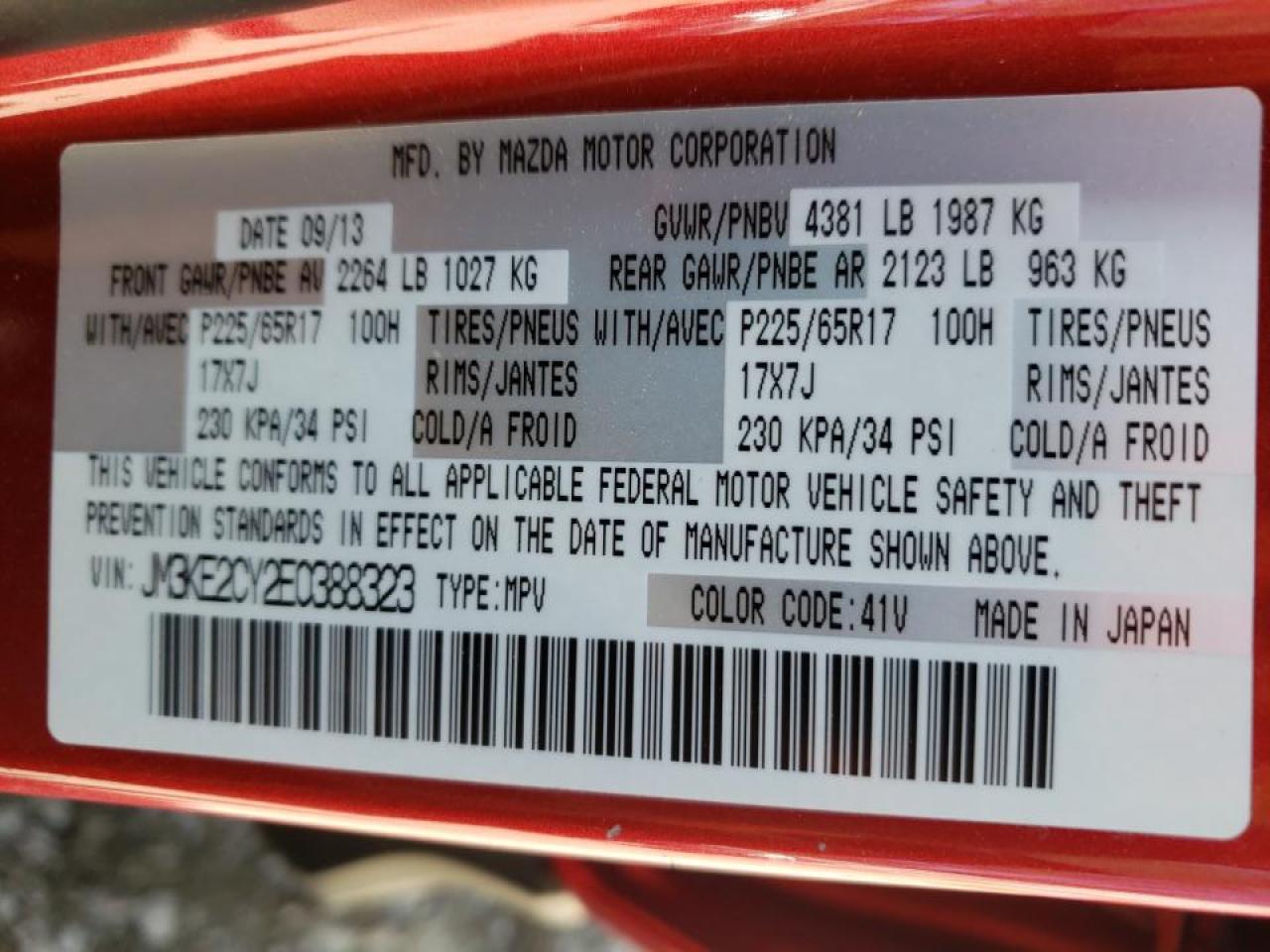 Photo 10 from auction – 2014 MAZDA CX-5 TOURI with VIN JM3KE2CY2E0388323