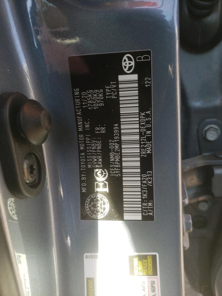 Photo 10 from auction – 2021 TOYOTA COROLLA LE with VIN 5YFBPMBE2MP193994
