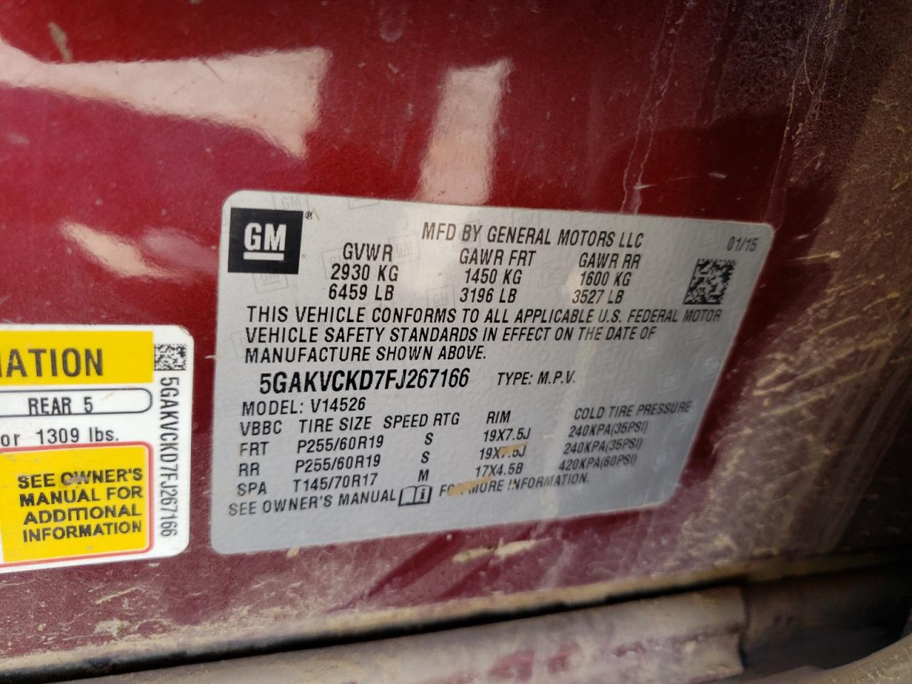 Photo 10 from auction – 2015 BUICK ENCLAVE with VIN 5GAKVCKD7FJ267166