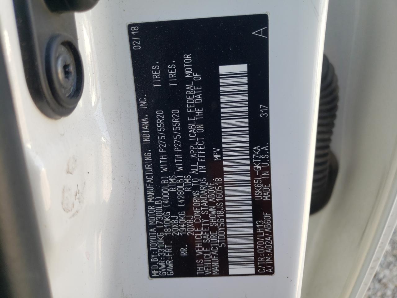 Photo 10 from auction – 2018 TOYOTA SEQUOIA PL with VIN 5TDDY5G18JS160518