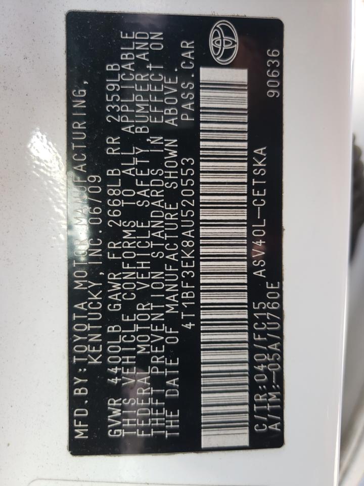 Photo 10 from auction – 2010 TOYOTA CAMRY BASE with VIN 4T1BF3EK8AU520553