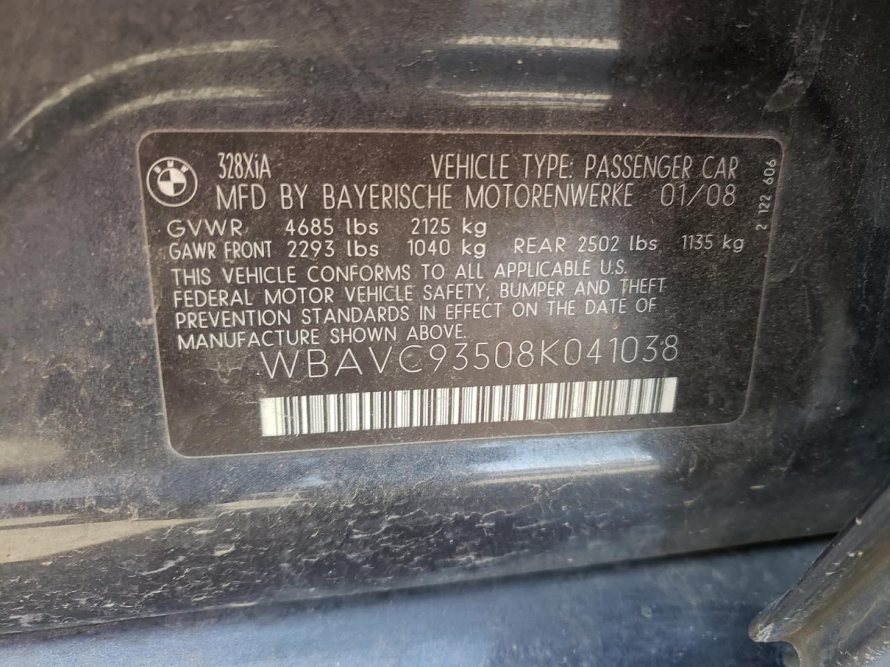 Photo 10 from auction – 2008 BMW 328 XI with VIN WBAVC93508K041038