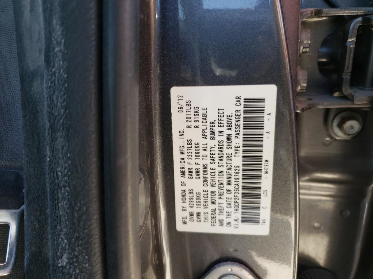 Photo 10 from auction – 2012 HONDA ACCORD LX with VIN 1HGCP2F35CA197625