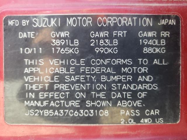 Photo 10 from auction – 2012 SUZUKI SX4 with VIN JS2YB5A37C6303108