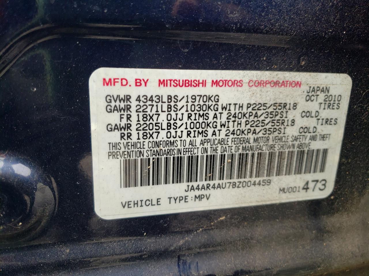 صورة رقم 10 من المزاد - 2011 MITSUBISHI OUTLANDER مع VIN JA4AR4AU7BZ004459