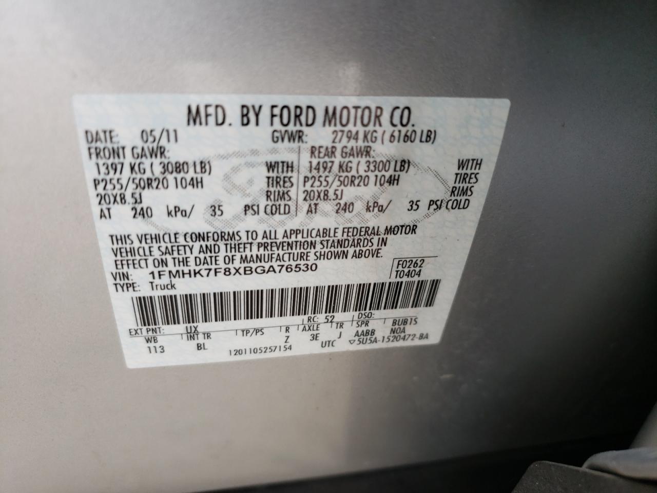 Photo 10 from auction – 2011 FORD EXPLORER L with VIN 1FMHK7F8XBGA76530
