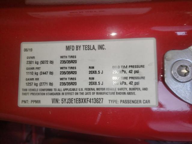 Photo 10 from auction – 2019 TESLA MODEL 3 with VIN 5YJ3E1EBXKF413627