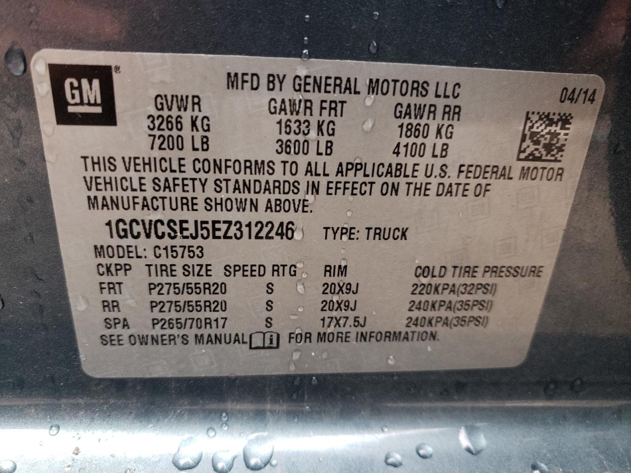Photo 10 from auction – 2014 CHEVROLET SILVERADO with VIN 1GCVCSEJ5EZ312246